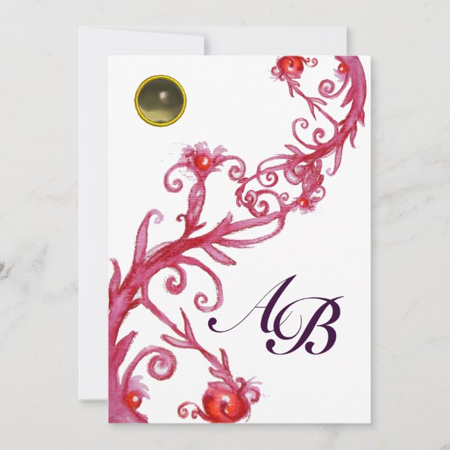 Invitation BAIES MAGIQUES, MONOGRAMME rouge gris blanc violet (Devant)