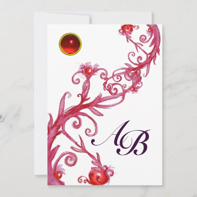 Invitation BAIES MAGIQUES, MONOGRAMME rouge rubis (Devant)