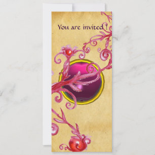 Invitation BAIES MAGIQUES PARCHEMIN GEMME rouge rubis