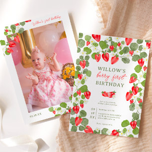 Invitation Baies mignonnes fraises fleuries fraises rouges 1e