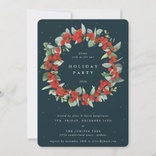 Invitation Baies rouges vert foncé+Fête de Noël des eucalyptu
