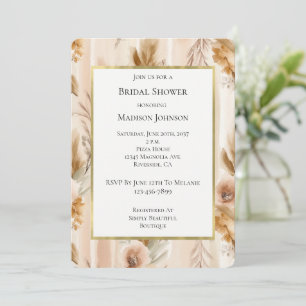 Invitation Baigne de mariage bohème floral crème rustique