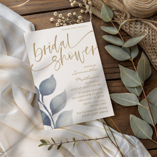 Invitation Baigneoire de mariage aquarelle à feuillage bleu m