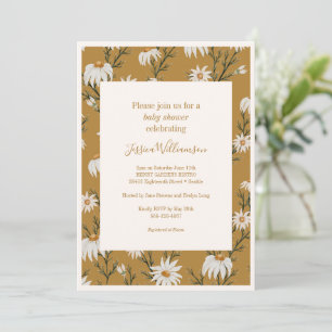 Invitation Baigneuse Bébé Jaune Fleurs de Marguerites Bohème
