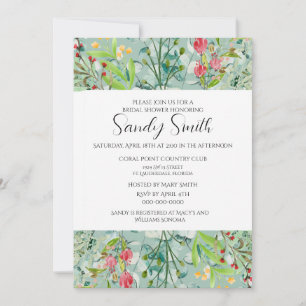 Invitation Baigneuse Bohème aux Feuilles Vertes et Fleurs Sau