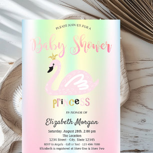 Invitation Baignoire adorable cygne iridescent holographique