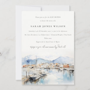 Invitation Baignoire Bébé Paysage Aquarelle Ushuaia Argentine