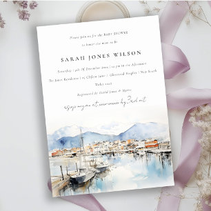 Invitation Baignoire Bébé Paysage Aquarelle Ushuaia Argentine