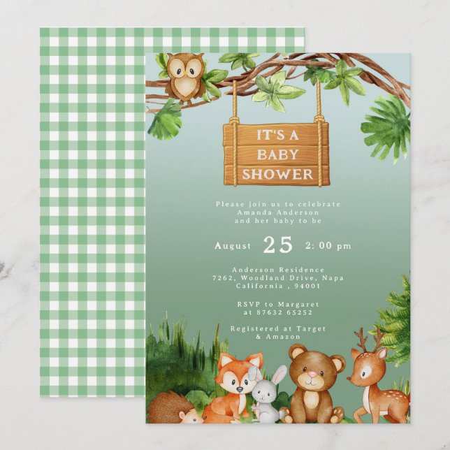 Invitation Baignoire de bébé personnalisée Animaux mignons de (Devant / Derrière)