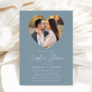 Invitation Baignoire de couple photo cœur bleu poussiéreux mo