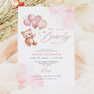 Invitation BAILEY Pink Bearly Wait Teddy Bear Baby shower
