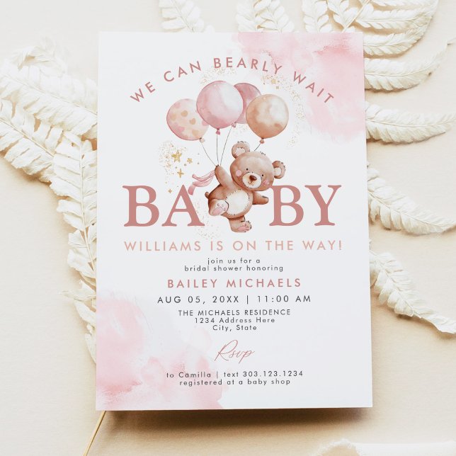 Invitation BAILEY Pink Bearly Wait Teddy Bear Baby shower (Créateur téléchargé)