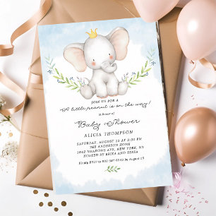 Invitation Bain Bébé Éléphant Garçon Aquarelle