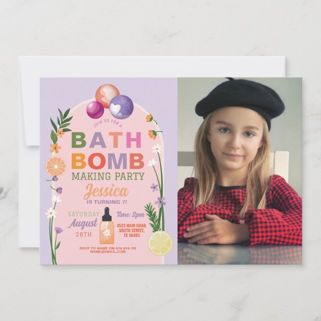 Invitation Bain Bombe Fabriquant Artisanat Photo Anniversaire (Devant)