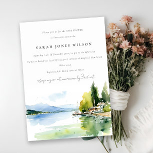 Invitation Bain de bébé à l'aquarelle du lac Léman Suisse