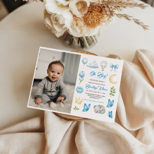 Invitation Bain de bébé à l'aquarelle éléphant de garçon mign