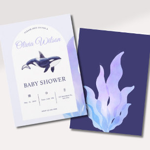 Invitation Bain de bébé à l'aquarelle Orque Baleine