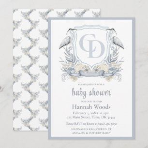 Invitation Bain de bébé à monogramme entrelacé Heron