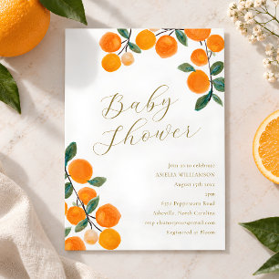 Invitation Bain de bébé aquarelle orange bohème fruits citriq