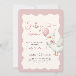 Invitation Bain de bébé Canard Oie Mignon Ruban Rose