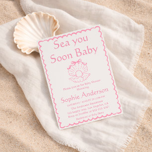 Invitation Bain de bébé élégant rose coquillage pour nouveau-