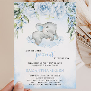 Invitation Bain de bébé éléphant garçon bleu