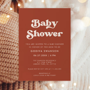 Invitation Bain de bébé en terre cuite rétro chic