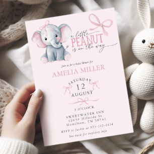 Invitation Bain de bébé fille éléphant à l'aquarelle et noeud