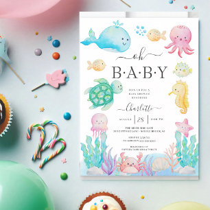 Invitation Bain de bébé fille rose sous la mer