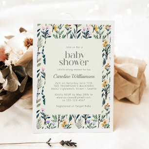 Invitation Bain de bébé Fleur sauvage Aquarelle Esthétique Bo