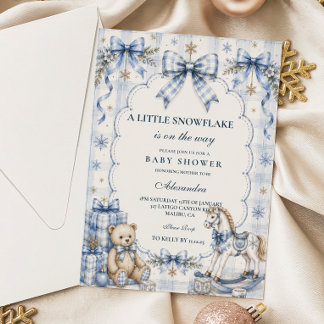 Invitation Bain de bébé Flocon de Neige Bleu Prépa