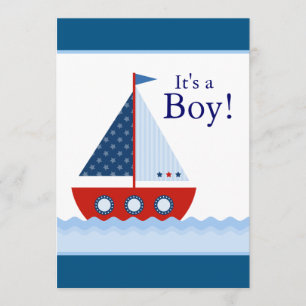 Invitation Bain de bébé garçon au voilier rouge blanc et bleu