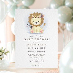 Invitation Bain de bébé garçon lion tribal bohème