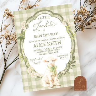 Invitation Bain de bébé garçon Little Lamb Vert Sauge