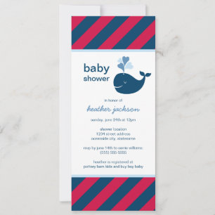 Invitation Bain de bébé garçon mince en rouge marine nautique