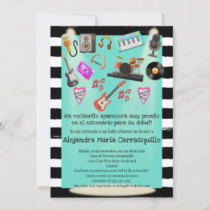 Invitation Bain de bébé garçon sarcelle Rock n Roll espagnol