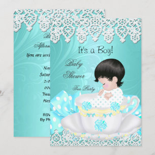 Invitation Bain de bébé garçon vintage sarcelle bébé tasse à 