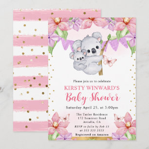 Invitation Bain de bébé Licornes et Fleurs à l'aquarelle Mign