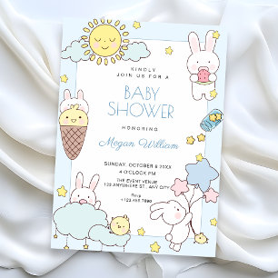 Invitation Bain de bébé ludique et mignon bleu