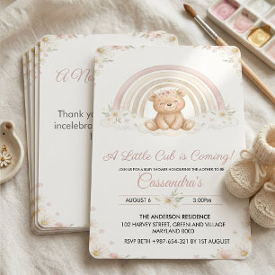 Invitation Bain de bébé ours Teddy Boho, le petit ourson arri