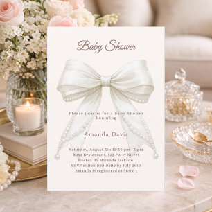 Invitation Bain de bébé perles de crème ivoire élégantes et n
