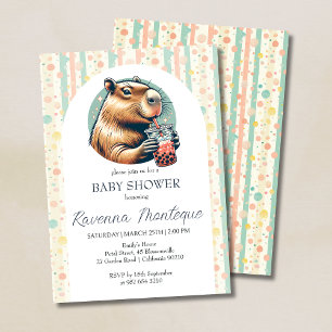 Invitation Bain de bébé personnalisé au capybara rayé drôle