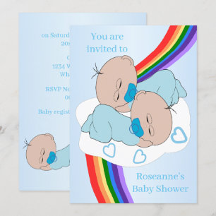 Invitation Bain de bébé pour des jumeaux arc-en-ciel