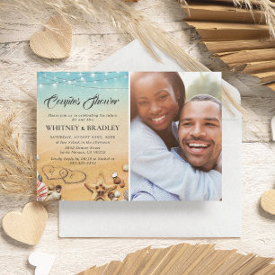 Invitation Bain de Coeur de Plage Tropical Photo des Couples