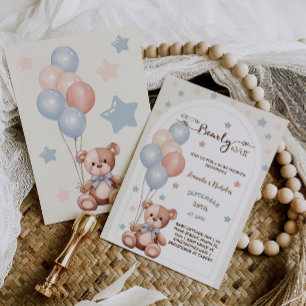 Invitation Bain de couleur bohème Ours en peluche neutre Baby