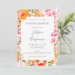 Invitation Bain de Couples Botanique Rose Orange Élégant