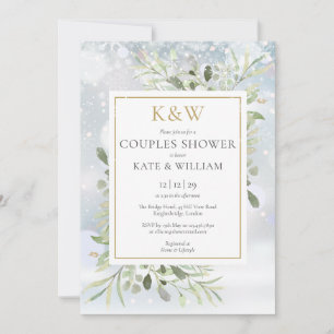 Invitation Bain de couples chic en or avec monogramme et verd