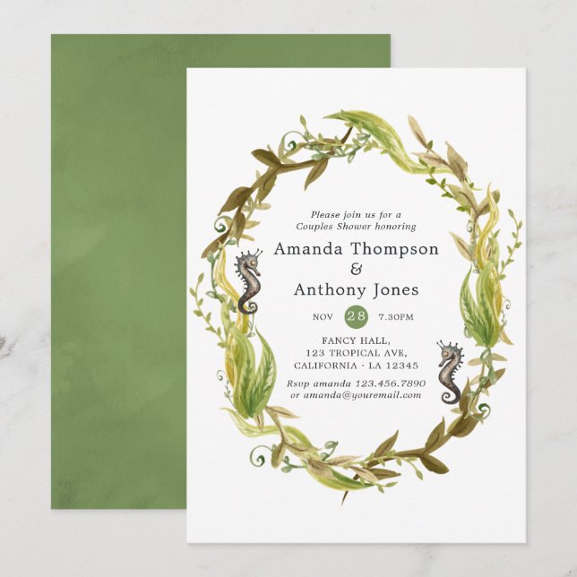 Invitation Bain de couples de mariage nautique à l'aquarelle (Devant / Derrière)