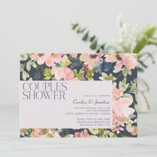 Invitation Bain de couples moderne à l'aquarelle fleurie rose
