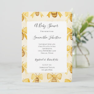 Invitation Bain de Miel Abeilles Jaunes Dorées pour Baby Show